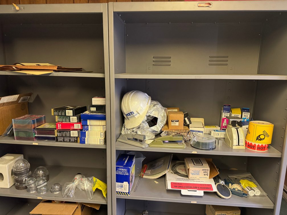 Two metal shelving units