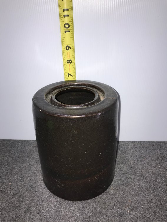 Antique Stone Ware Wax Sealing Canning Jar #2, Brown Slip glaze Straight Sides