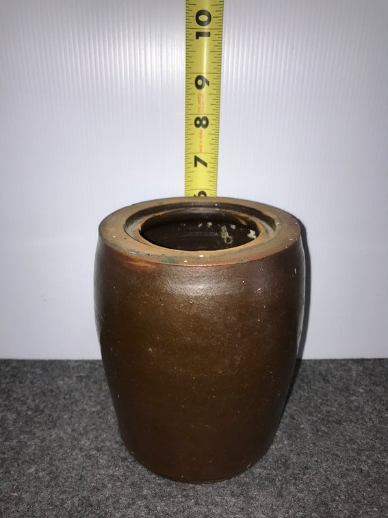 Antique Stone Ware Wax Seal Canning Jar #3, Brown slip glaze Slightly Oval Shape
