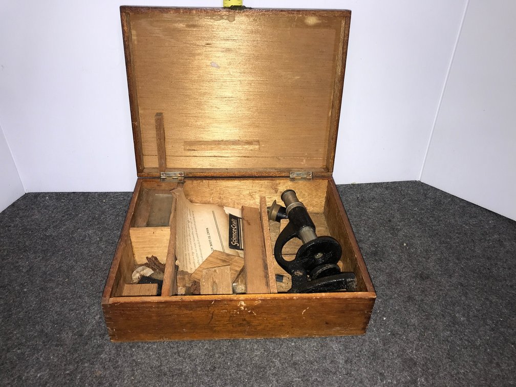 antique Cast Iron Microscope in a Box