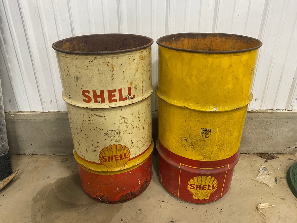 2-Vintage Shell 16 Gallon Grease Drums