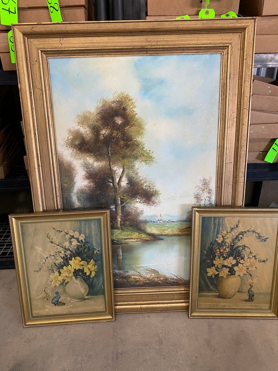 Framed Painting on Canvas, 2- painting on boards