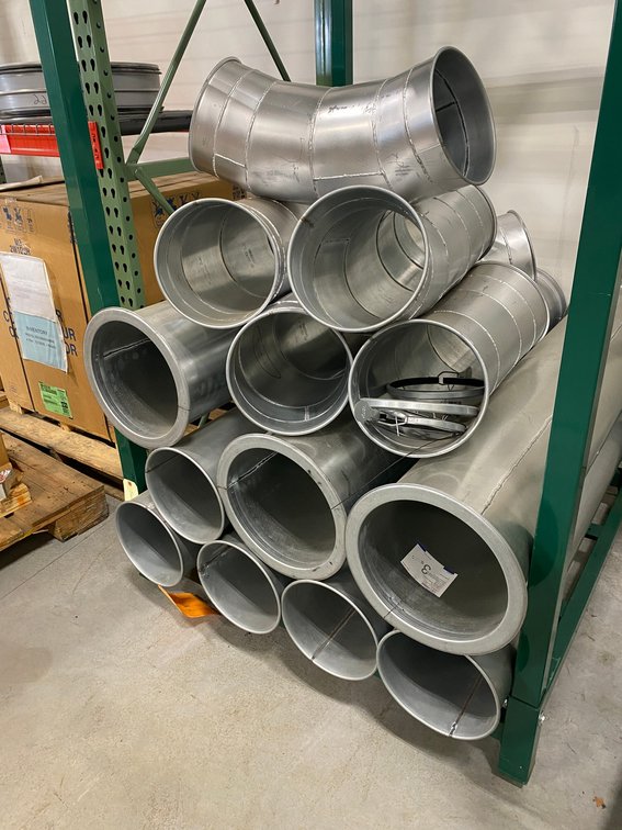Galvanized HVAC piping with collars and elbows, 14 gauge, 90 degrees