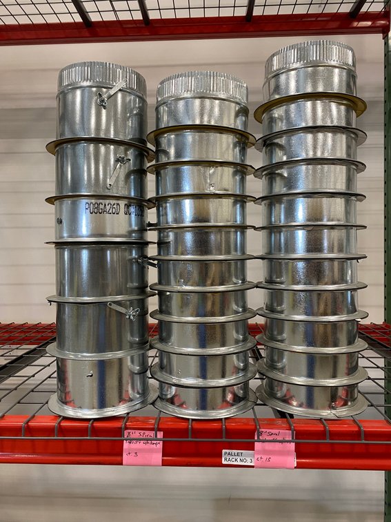 8" Spiral take off without dampers, a few with dampers