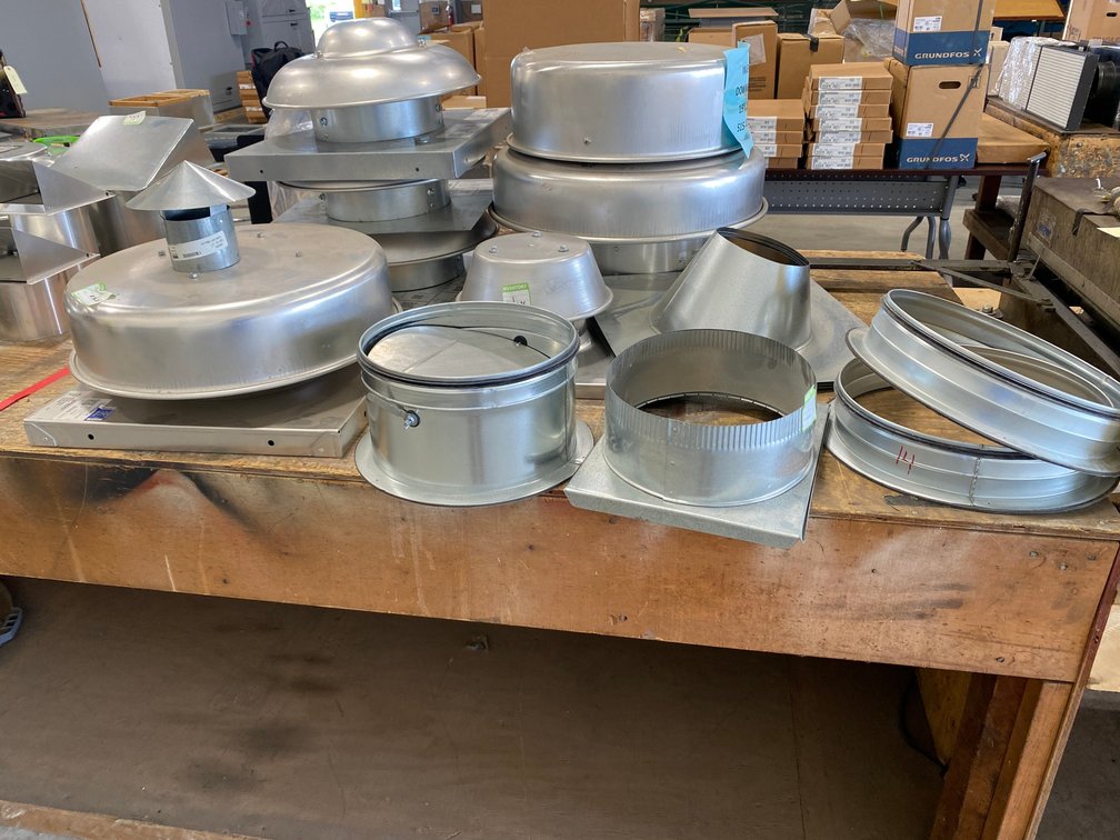 Caps, 1 exhaust fan, roof flashing