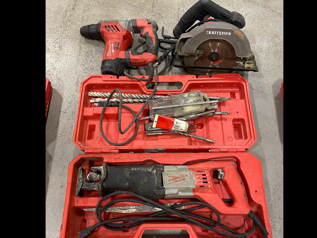 Electric Milwaukee sawzall, Craftsman circular saw, electric Milwaukee rotary hammer