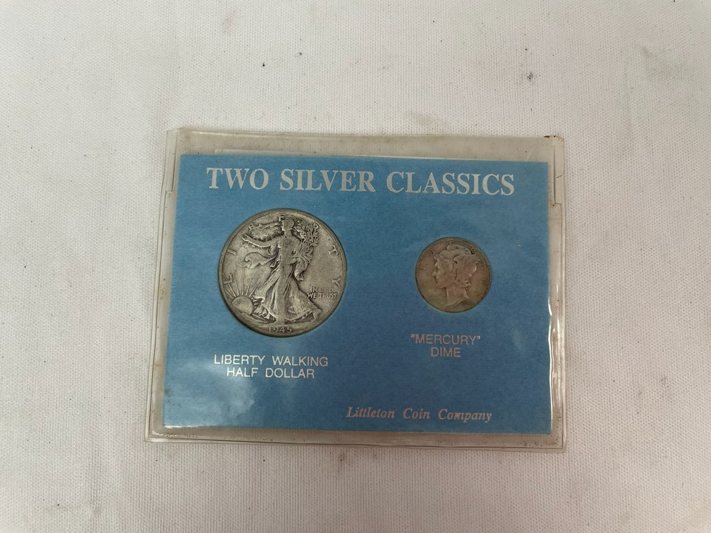 Two Silver Classics-The Liberty Walking Half Dollar and a mercury dime-1945 and 1944
