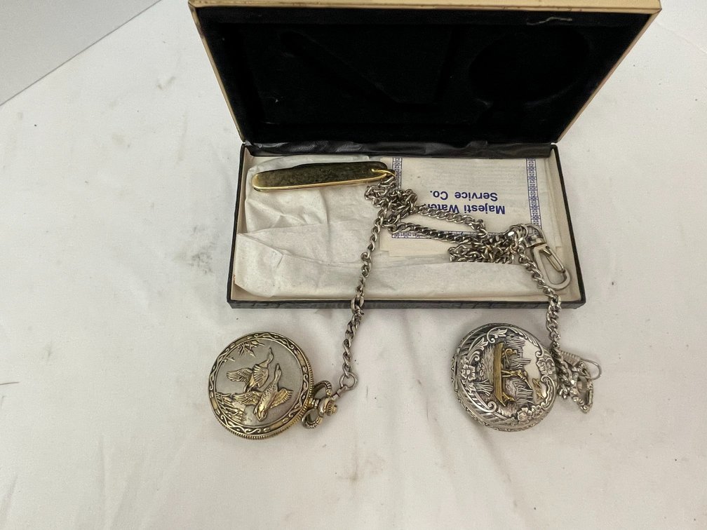 2 Pocket watches-1 is a Majesti Company with duck hunter, other is Phillip Crowe with ducks on case