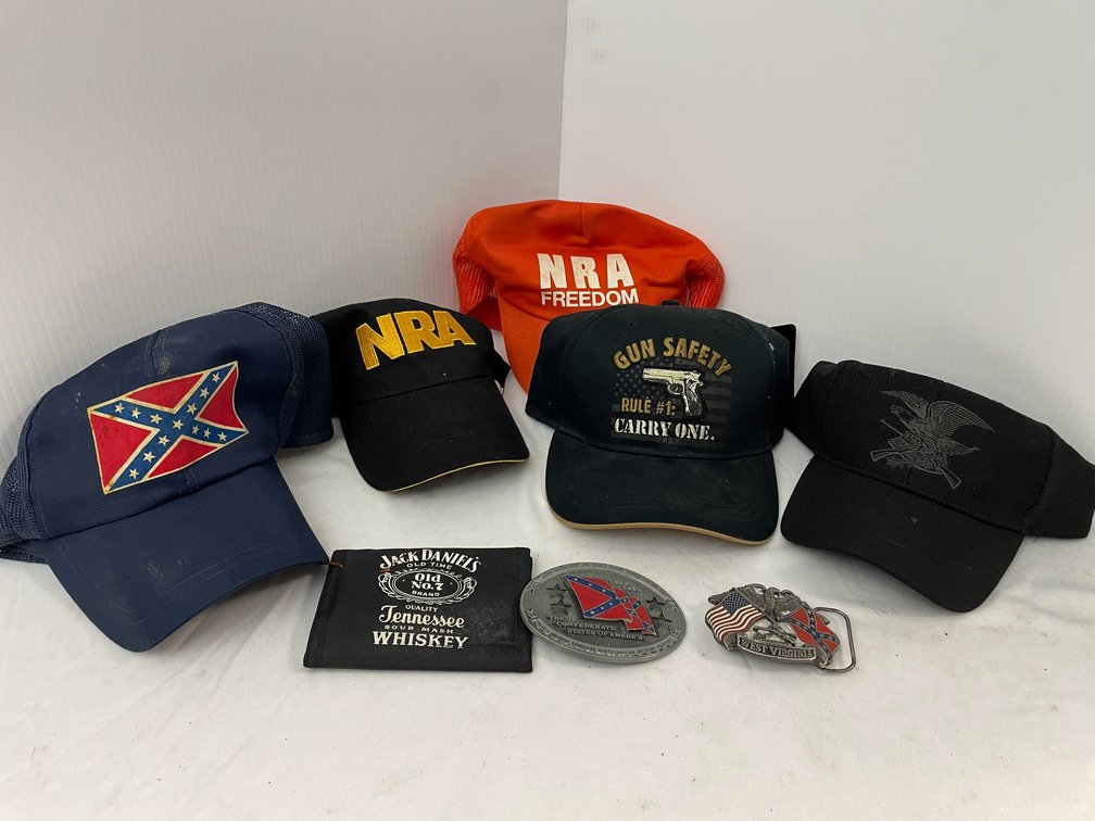 Belt buckles, hats, wallets