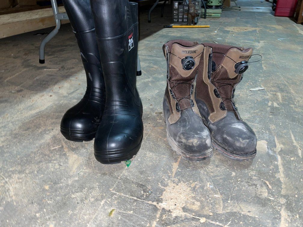 2 Pair of boots-Tingley Muck Boots size 12, and Wolverine lace up boots size 12