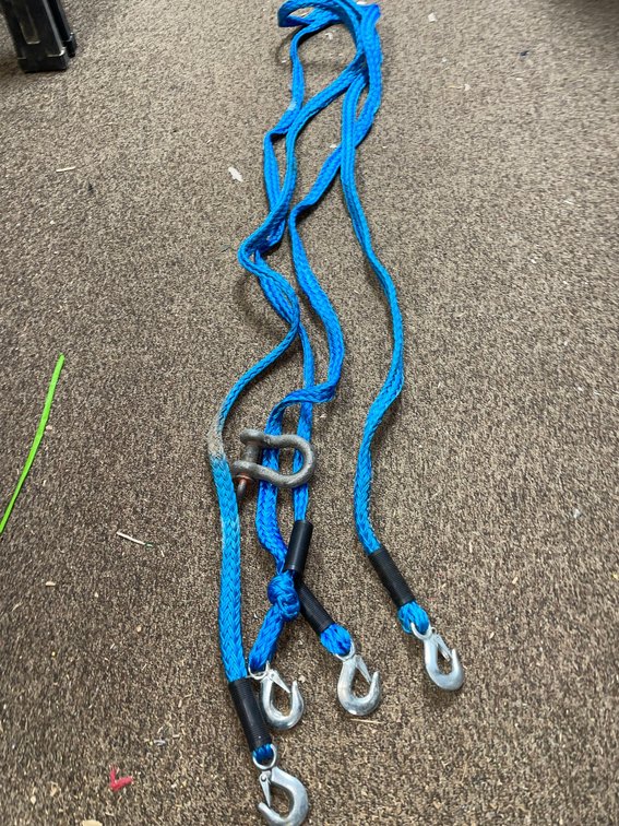 2 Toe straps and 1 shackle-approx. 12' each
