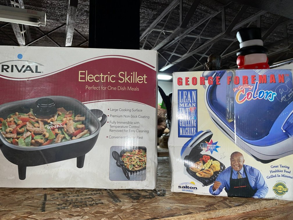 Rival electric skillet, George Foreman Lean Mean Fat Grilling machine