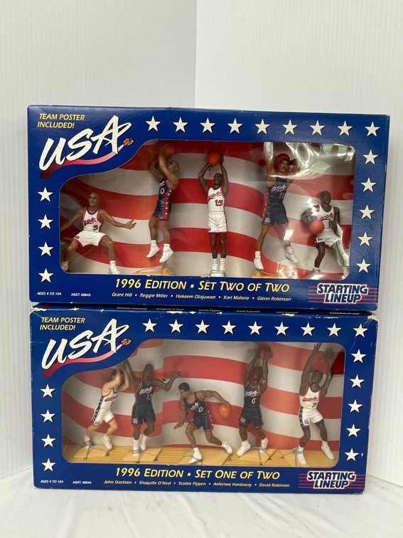 Starting Line Up-1996 Edition-Set 1 and 2-Scottie Pippen, Shaquille O'Neal, Grant Hill, Reggie Miller, Hakeem Olajuwon, Glenn Robinson-The Dream Team