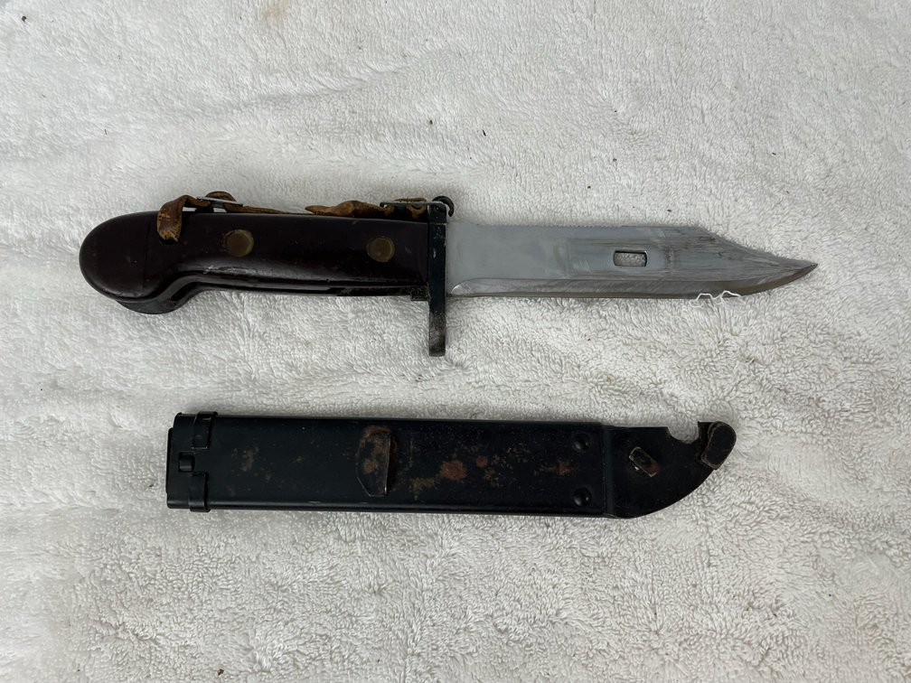East German model 59AKM type 1 bayonet with scabbard and strap