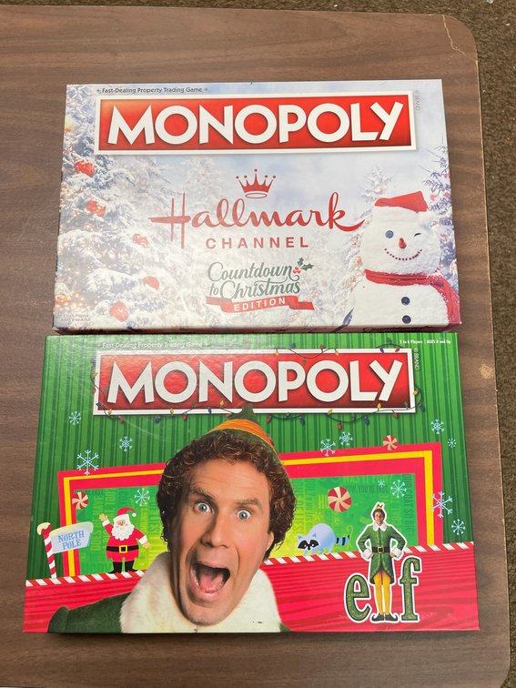 2 Monopoly games-Elf and The Hallmark Channel Countdown to Christmas