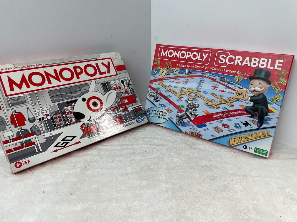 2 Monopoly games-Monopoly Scrabble and Target Monopoly