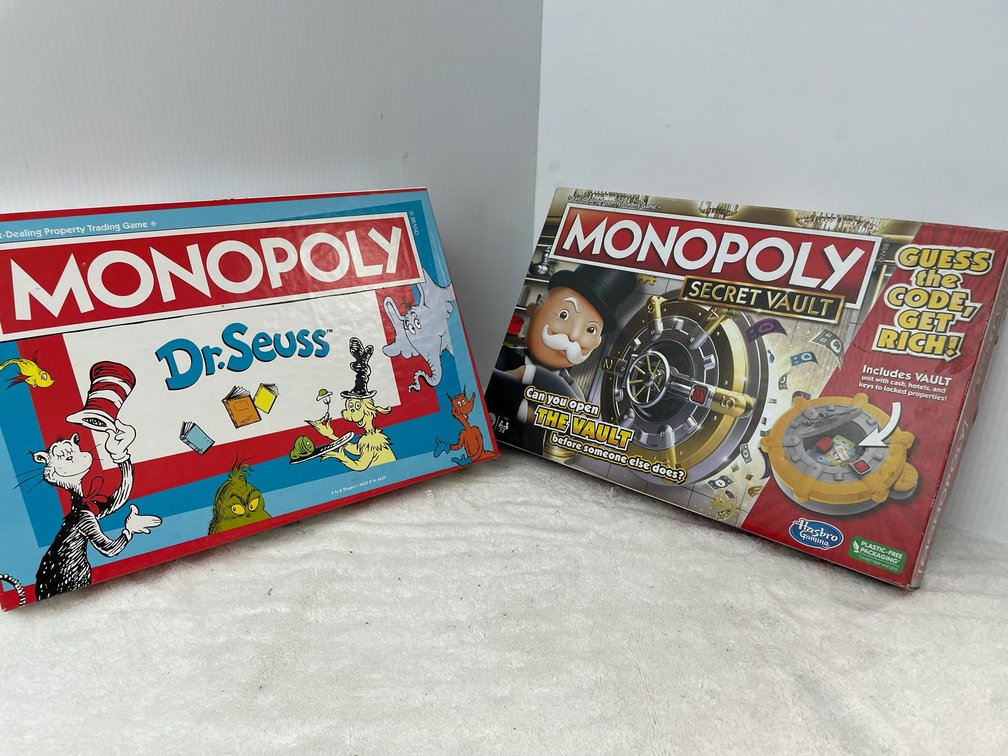 2 Monopoly games-Secret Vault Monopoly and Dr. Seuss Monopoly