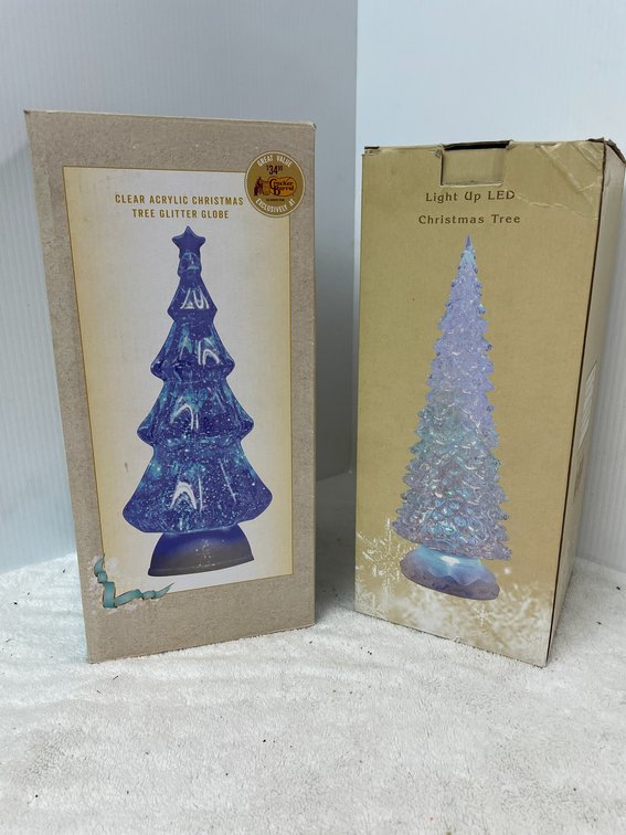 2 Acrylic light up Christmas trees-1 is tree glitter globe, other is Cracker Barrel LED light up