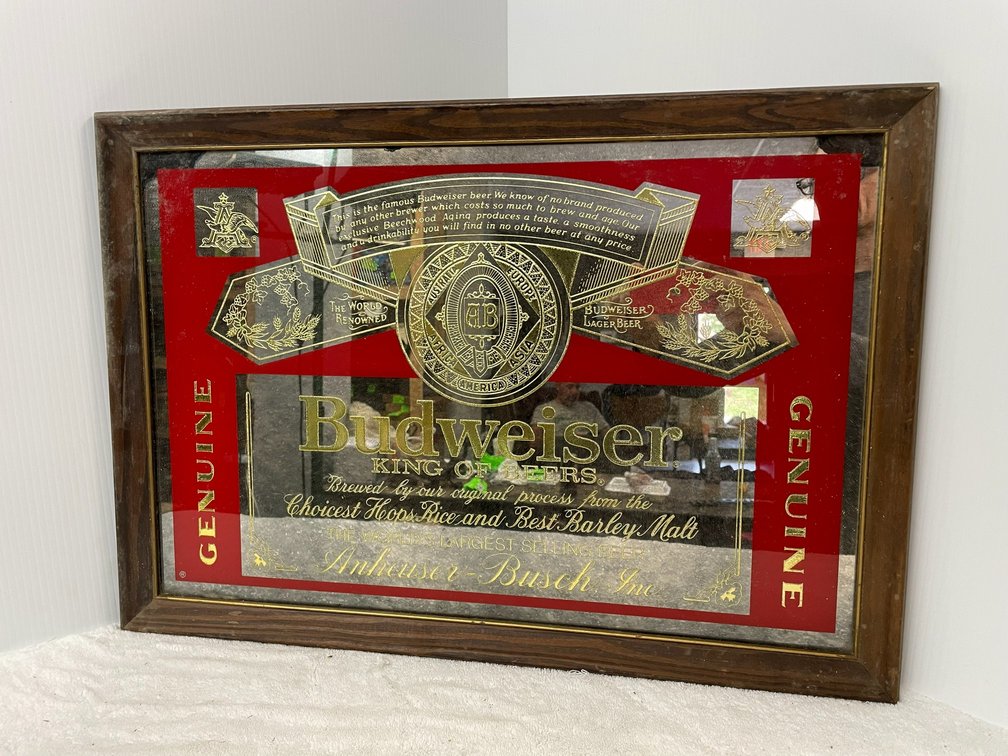 Budweiser King of Beer mirror sign**slight damage to both upper corners**