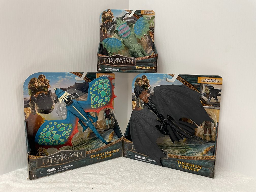 How To Train Your Dragon-Rumblehorn, Toothless + Hiccup, Deadly Nadder + Astrid