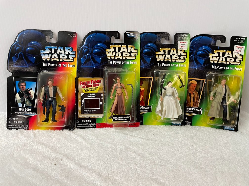 Star Wars Action Figures-Princess Leia, Han Solo in Endor Gear, regular Han Solo, Princess Leia Organa