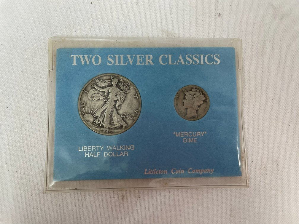 Two Silver Classics-The Liberty Walking Half Dollar 1945 and a mercury dime 1925