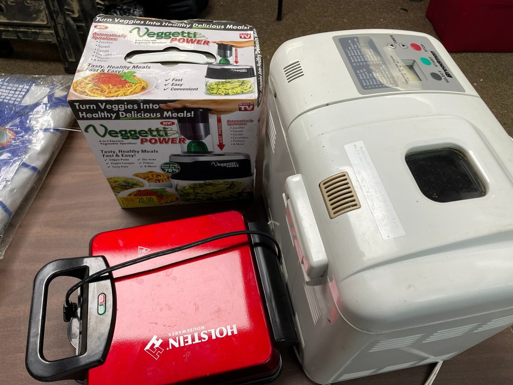 Holstein Housewares sandwich maker, Breadman bread maker, Veggetti Power vegetable slice