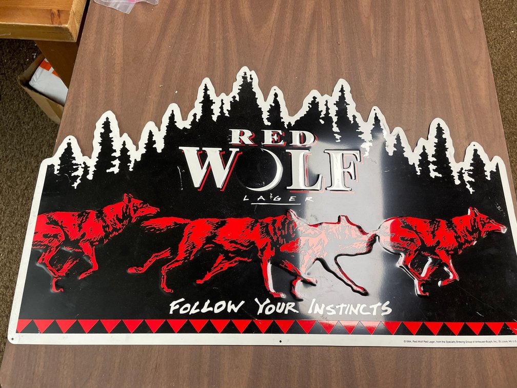 Red Wolf Lager "Follow Your Instincts" advertising sign-30" wide