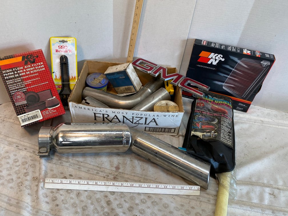 GMC Emblem, Chrome Exhaust tips, Air Filters, California Car Duster