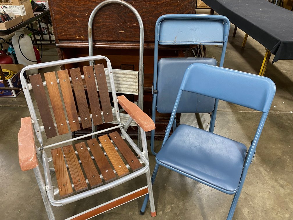 2-Blue Folding Chairs, Aluminum Frame Folding chair, 2-Step -Step Ladder