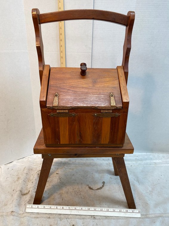 Custom Made Wooden Sewing Box Mounted on a Stool