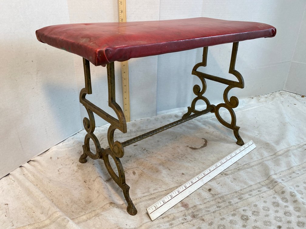 Padded Bench with a Wrought Iron Base