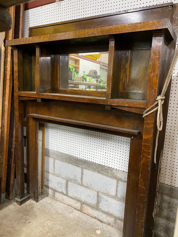Early Wooden Mantle -Mirror Mounted In it