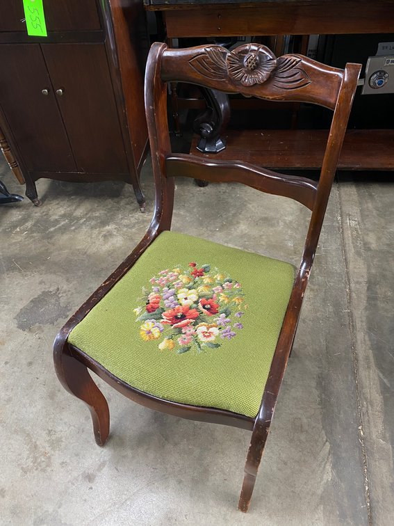Early Wooden chair with Needlepoint Cushion