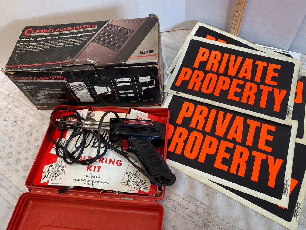 Weller Soldering Gun, Compact alarm System  and Private Property Signs