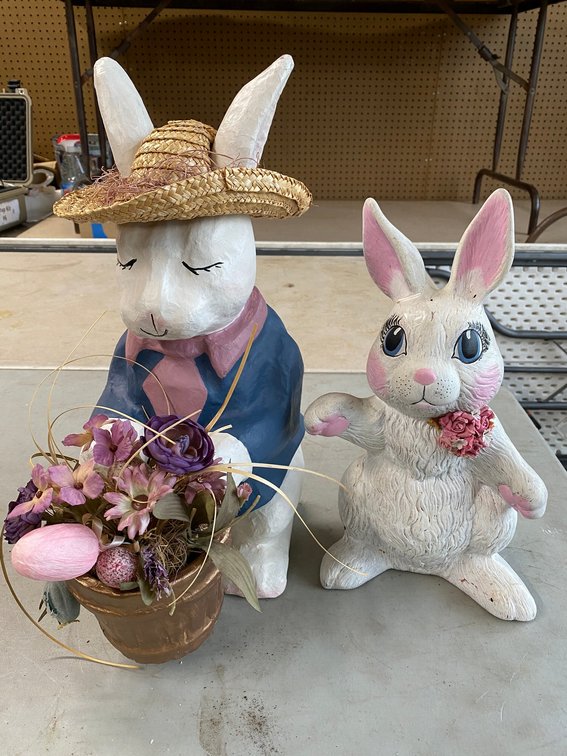 1-Ceramic Easter Bunnies, 1-Paper Mache