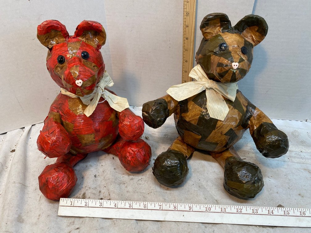 2- Paper Mache Teddy Bears