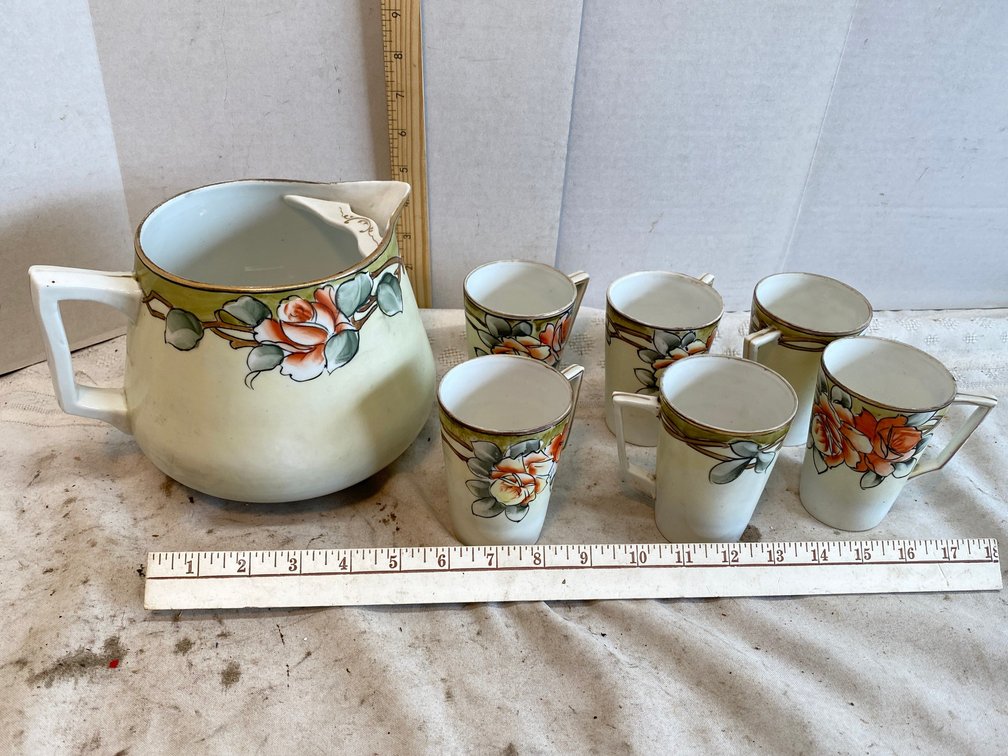 Vintage Nippon Lemonade Pitcher with 6 Cups