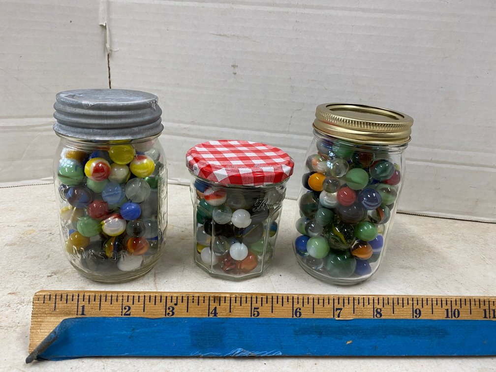 3-Glass Jars of Vintage Marbles