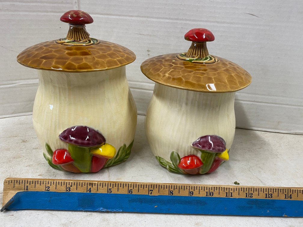 2-Mushroom Canisters`1-6 inches Tall, 1-7 Inches tall