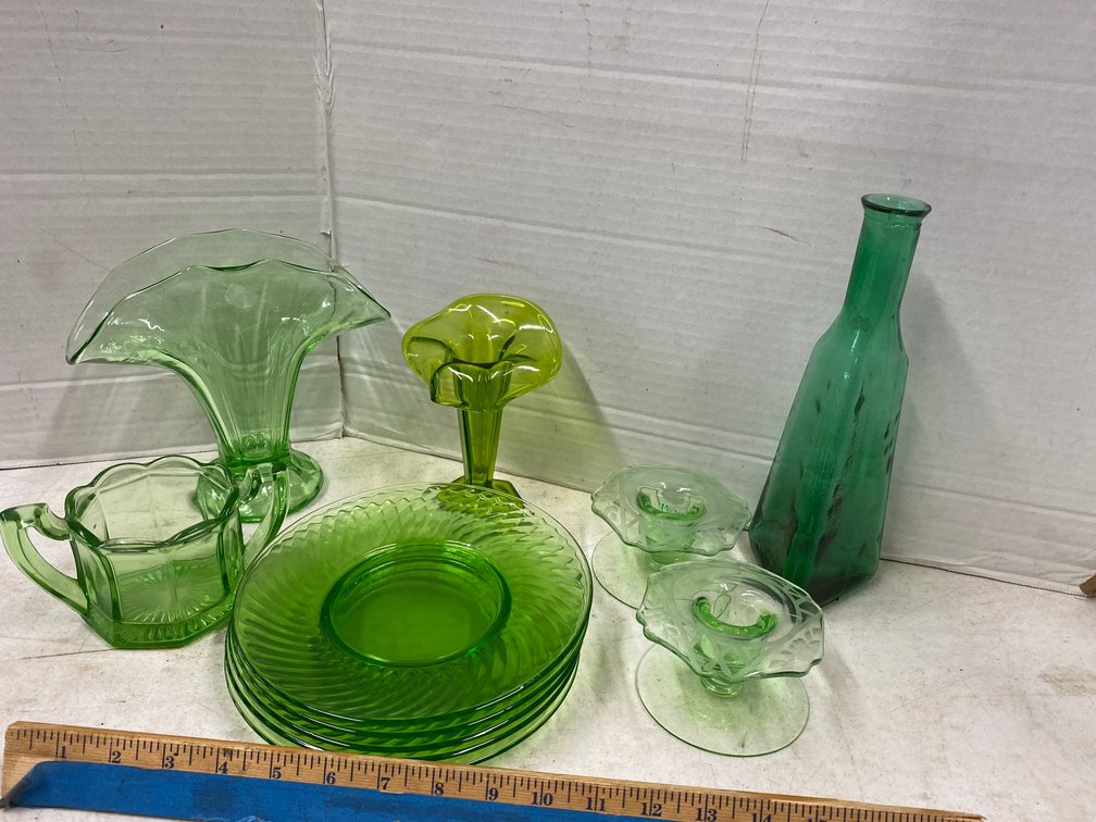 Assorted Green Glass Items