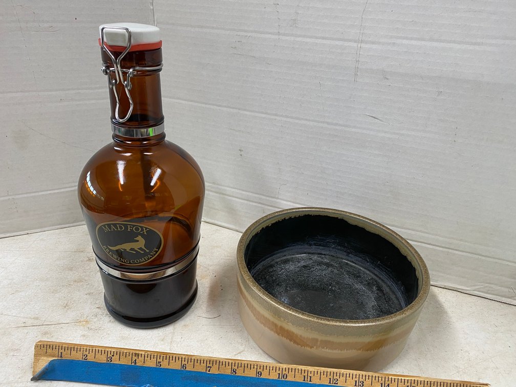 Mad Fox Brewing Company Beer Growler, Stone Ware Bowl