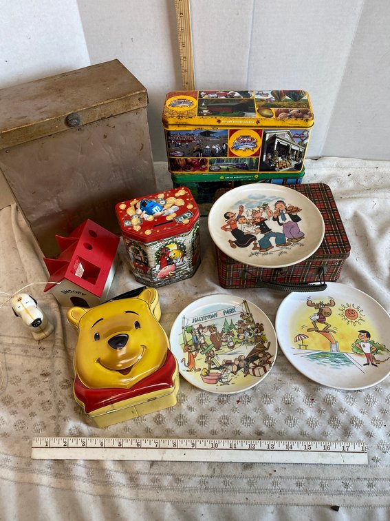 Tins, Milk bottle Holder, Children's Plates,