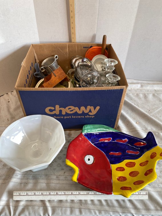 Fish Platter, Glass Bowl, Glass Dessert Dishes, Candle Holder, and More