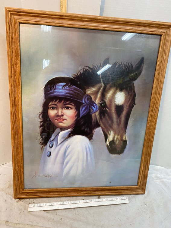 Signed Print of a Girl and a Horse-Framed
