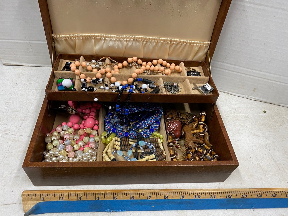 Jewelry Box with Costume Jewelry Necklaces,  Earrings