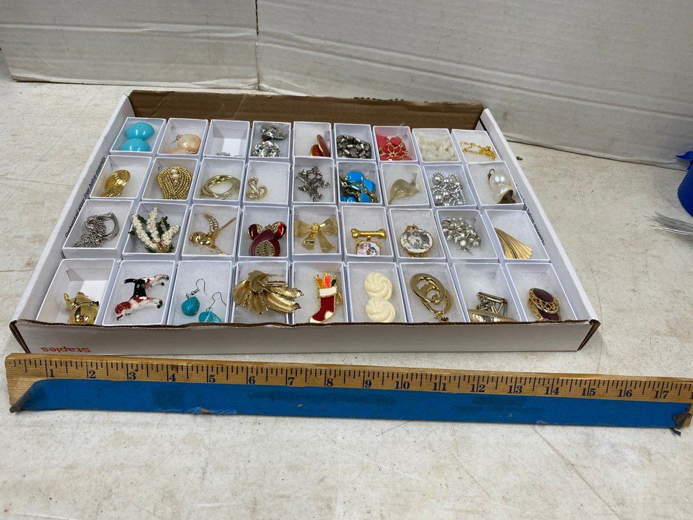 Assortment of Costume Jewelry Pins, Earrings