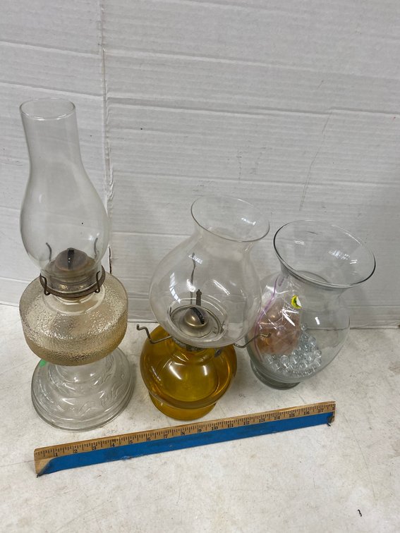 2-Oil Lamps, Glass Vase