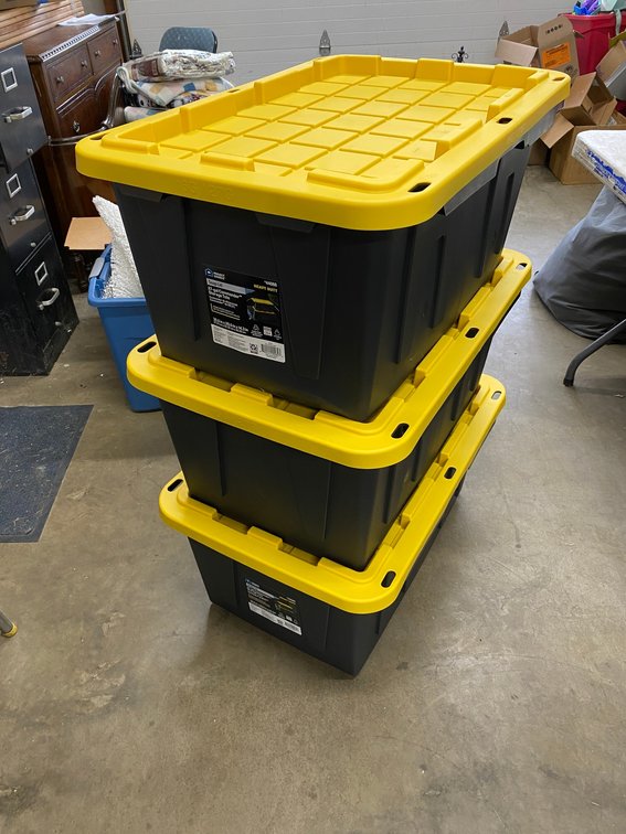 3-Plastic Totes, Project Source 27 Gallons Storage Totes with Snap Lids