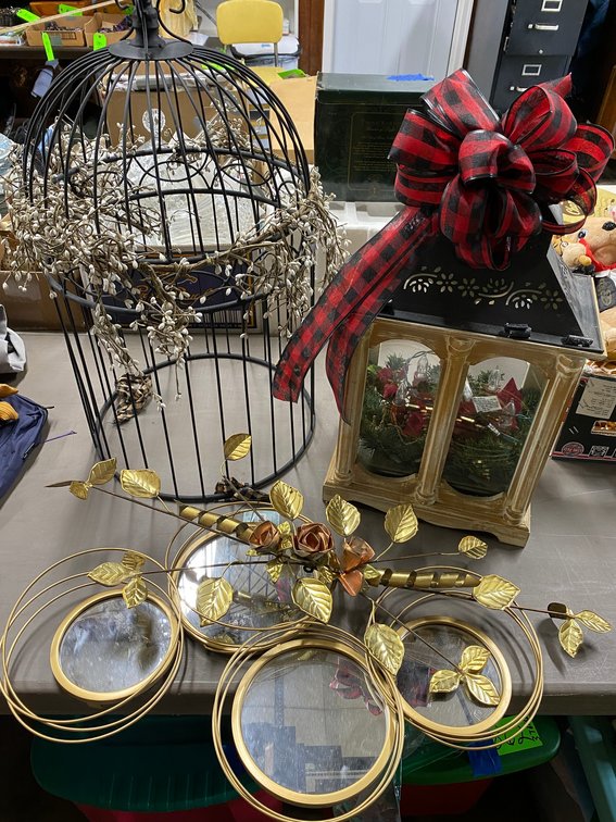 Decorative Birdcage, Christmas Lantern & Gold Metal Wall Decor